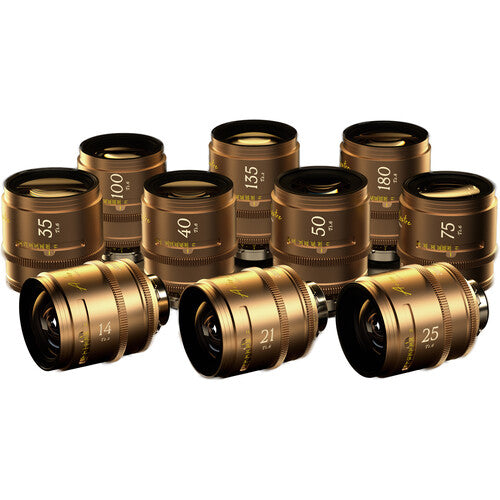 DZO Arles Lustre - 14/21/25/35/40/50/75/100/135/180mm - PL Mount Golden Coating (Imperial) - 10 Lens Kit with Two Cases